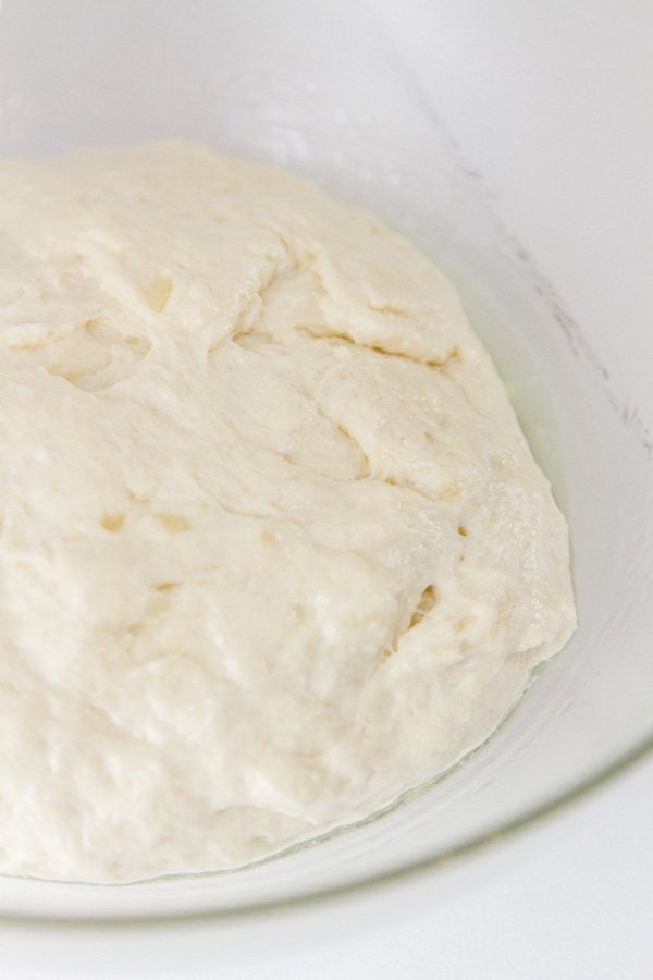 The dough for the No Yeast Flatbread resting in the oiled bowl