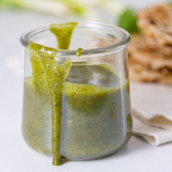 square crop of Tamarind Cashew Dipping Sauce in a jar