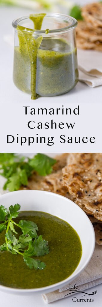 Tamarind Cashew Dipping Sauce long pin for pinterest with two images and the title