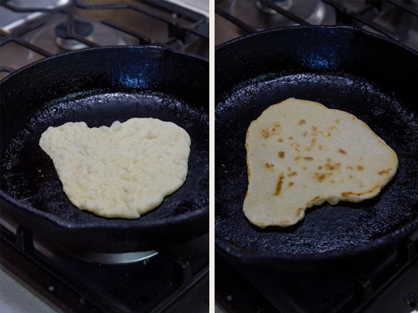 Here are the two sides of the No Yeast Flatbread cooking