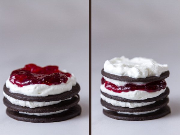 Chocolate Raspberry Icebox Cakes prosess shots, middle shots 