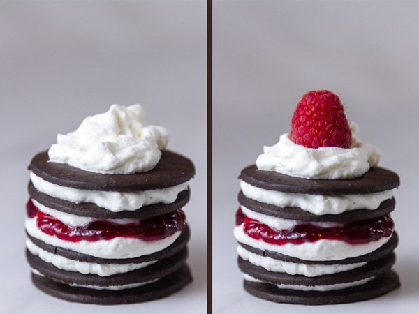 Chocolate Raspberry Icebox Cakes: process shots, ending shots 