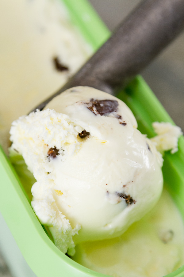 York Peppermint Patty Ice Cream being scooped out of the ice cream container with a metal ice cream scoop