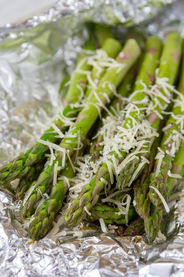 asparagus grilled in foil topped with Parmesan