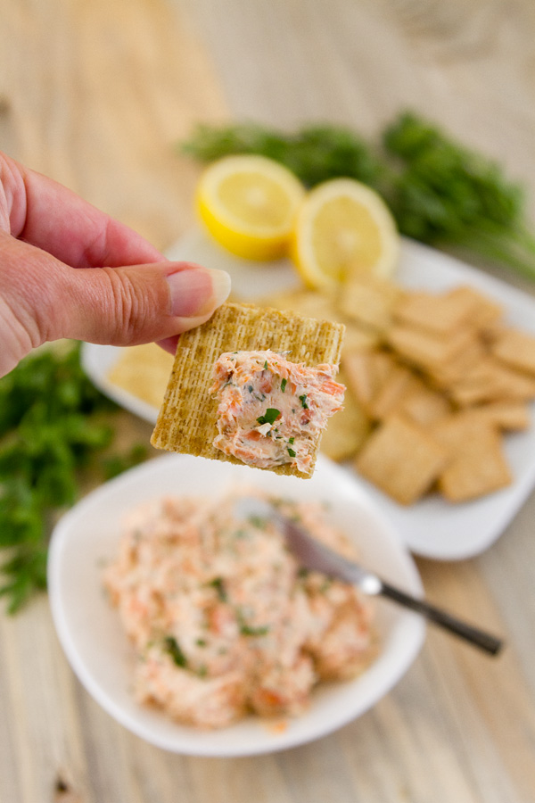 pate served on a cracker that I'm holding