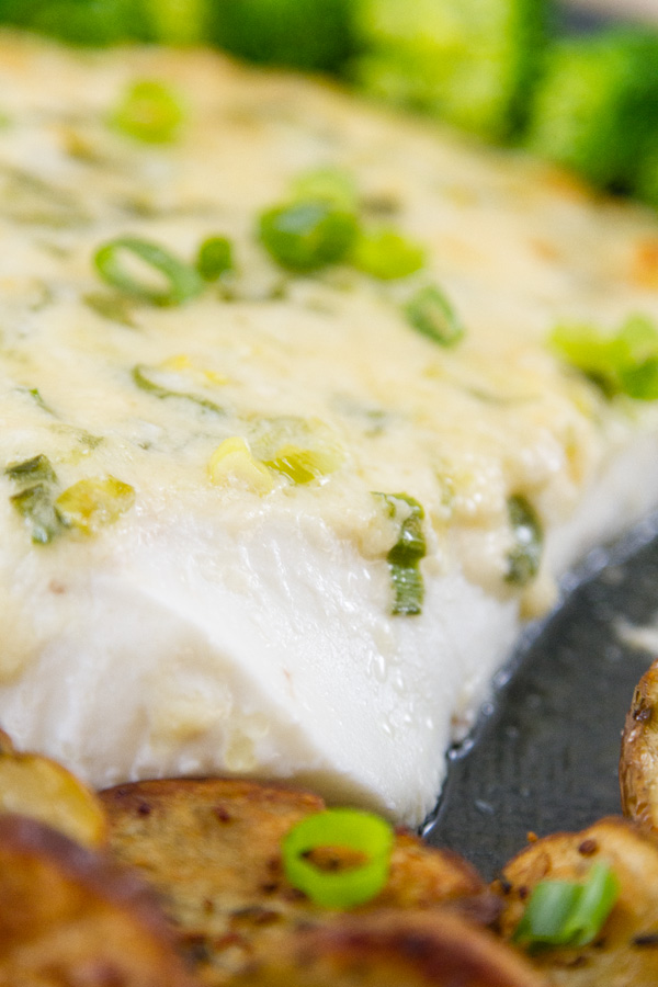 close up of baked halibut