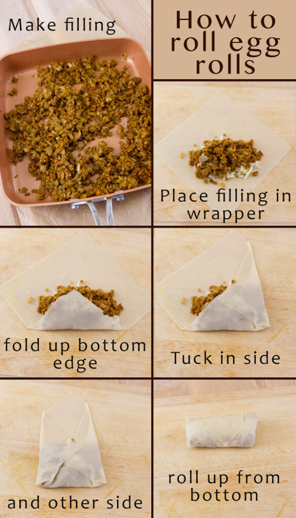 how to roll an egg roll with 6 images and titles
