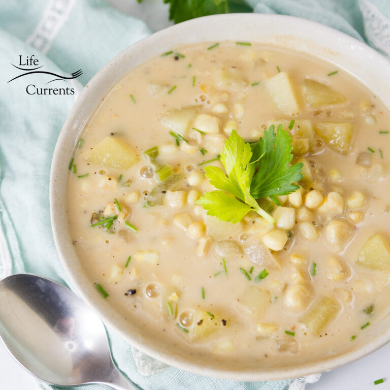 Creamy Vegan Corn Chowder - comfort food - Life Currents