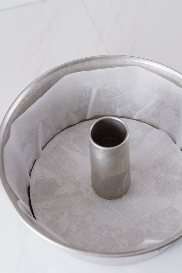 the pan lined with parchment paper