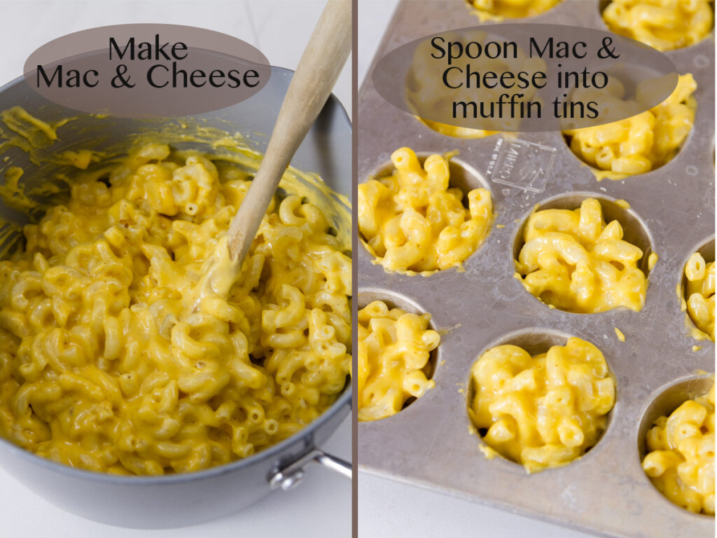 process shots for how to make mac & cheese appetizers
