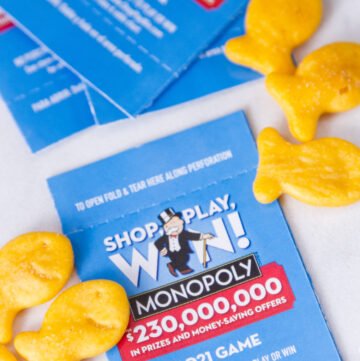 SHOP, PLAY, WIN!® game pieces with Goldfish crackers