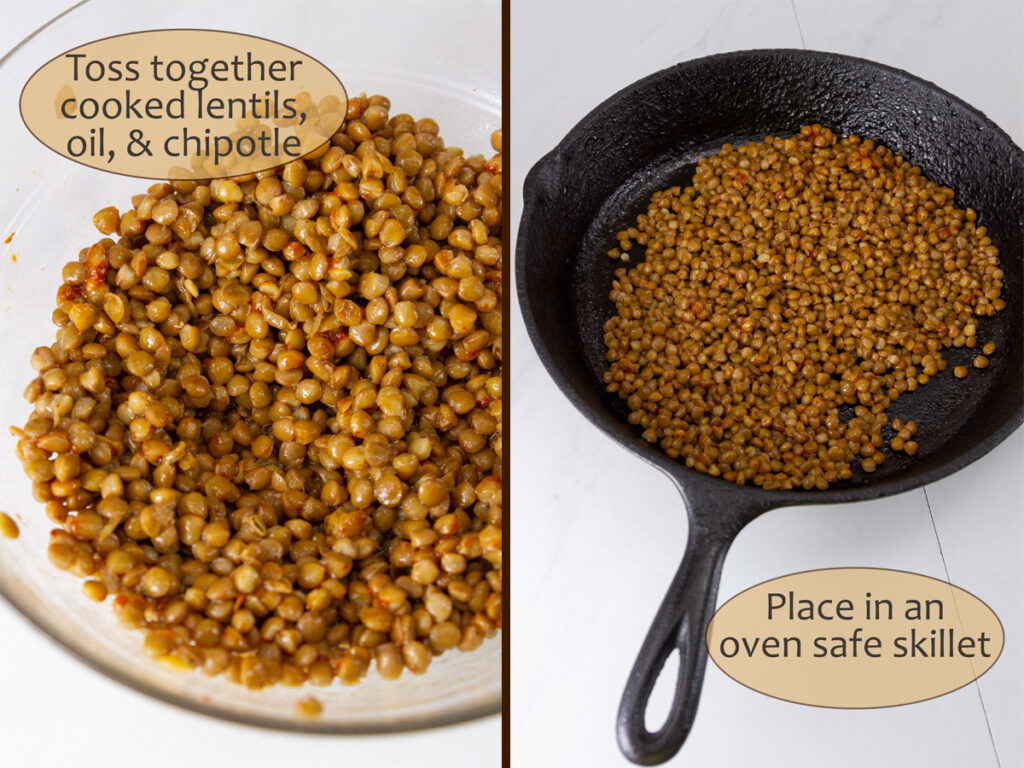 process shots for how to roast lentils.