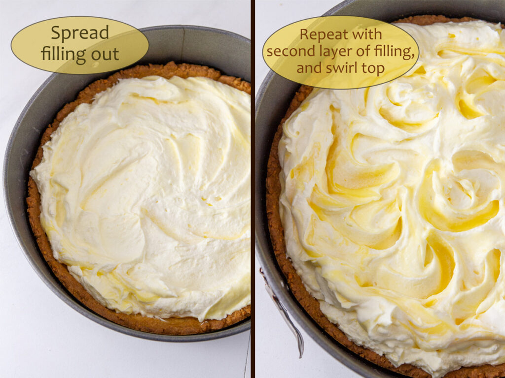 How to make Lemon Cream Pie, process shots: spread the filling into the crust and repeat with second half of filling.