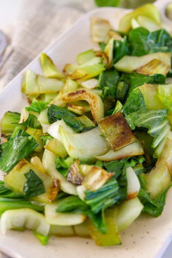 close up on cooked bok choy.