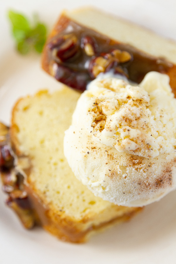 two slices of cake with a scoop of ice cream.