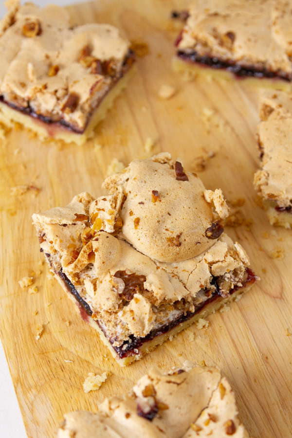 looking down on bar cookies that have been cut into squares.