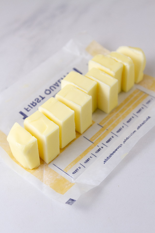 butter cut into smaller pieces so if softens more quickly.