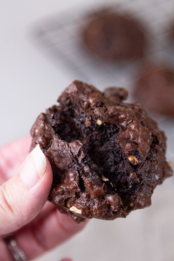 a cookie broken open so you can see the inside.