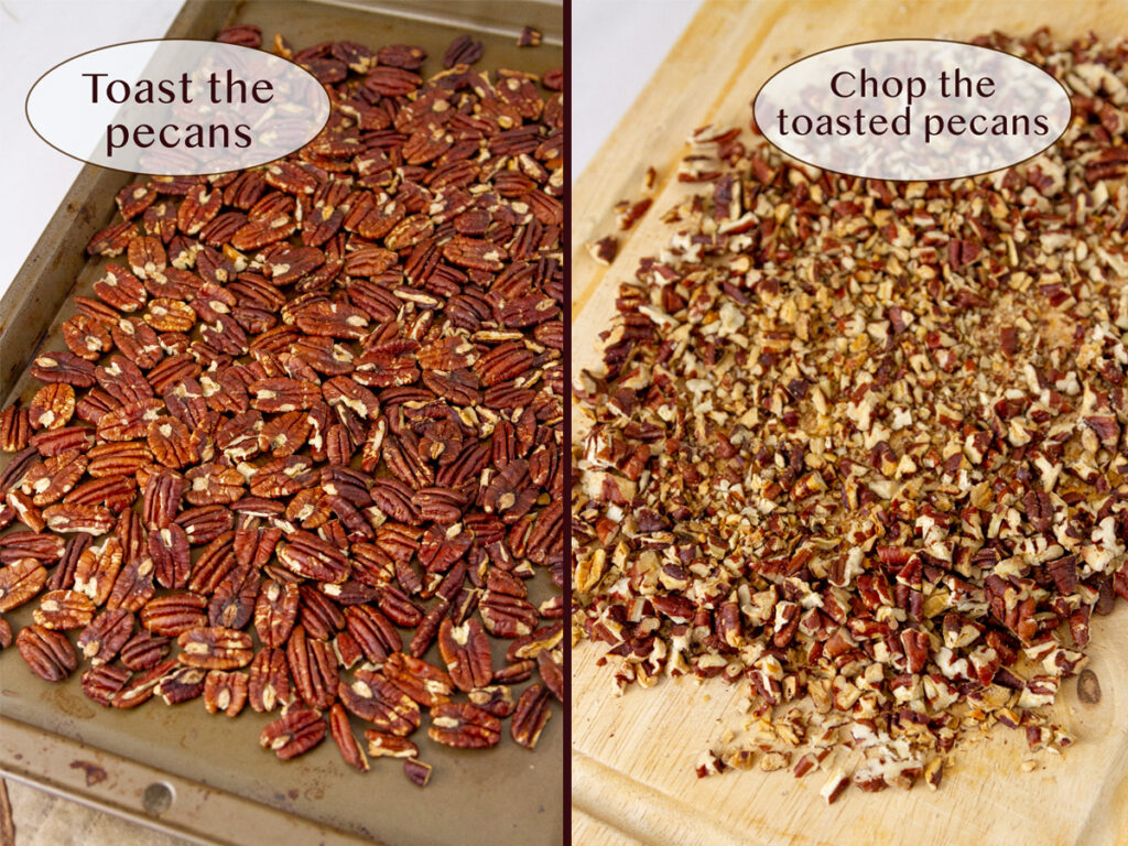 how to make gluten free chocolate cookies, first toast the pecans.