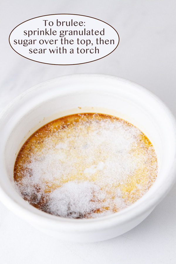 how to make Eggnog Cr&egrave;me Brulee, a custard sprinkled with sugar.