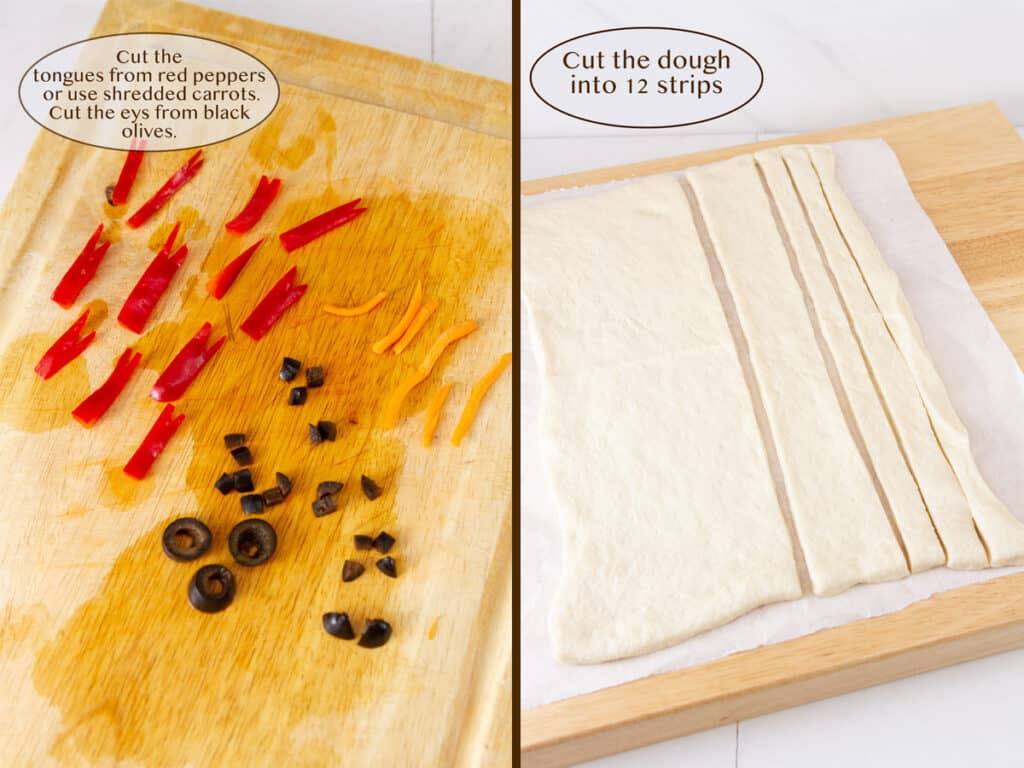 prepping the materials for the bread stick snakes.