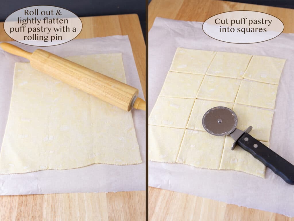 roll out the dough on left, cut dough on right.