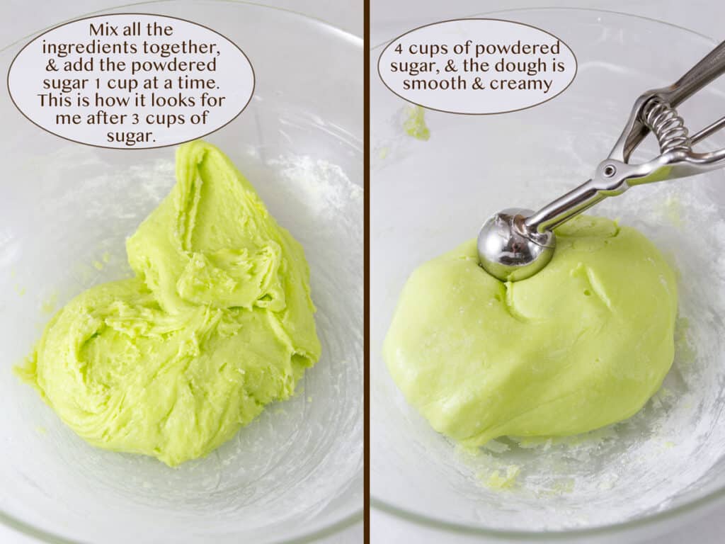how to make these butter mints: dough in a glass bowl.