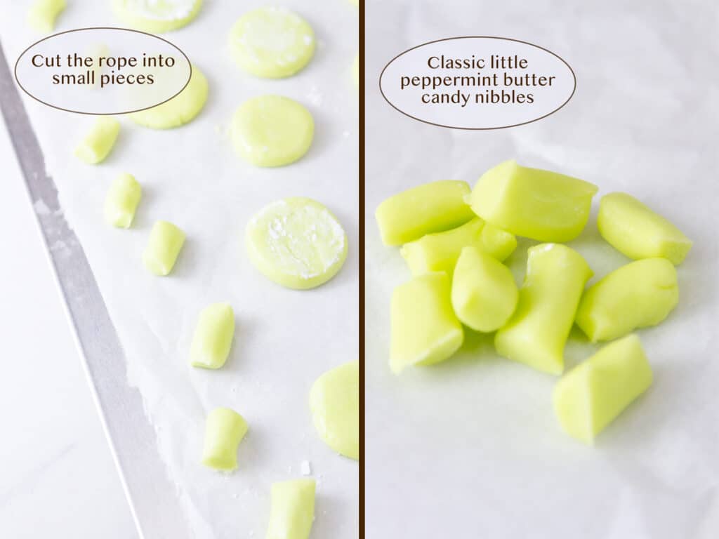 making dough into small pieces.