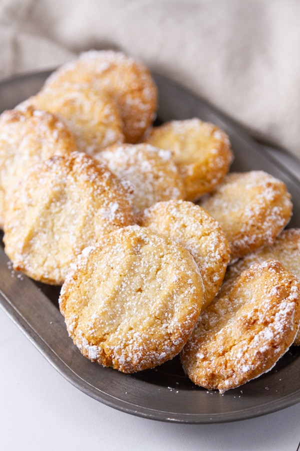 cookies on a pewter tray.