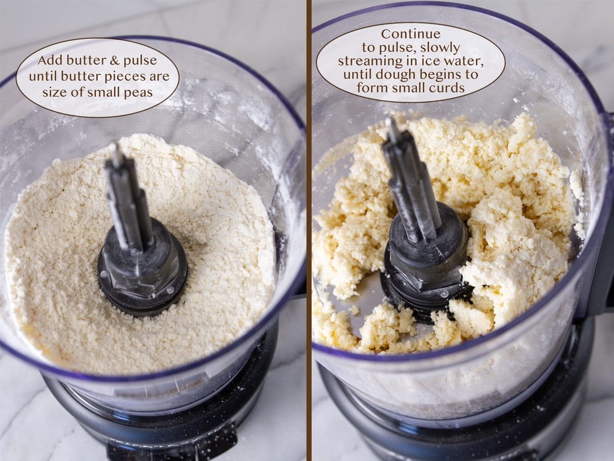 added butter to the crust dough on left and ice water added on right.