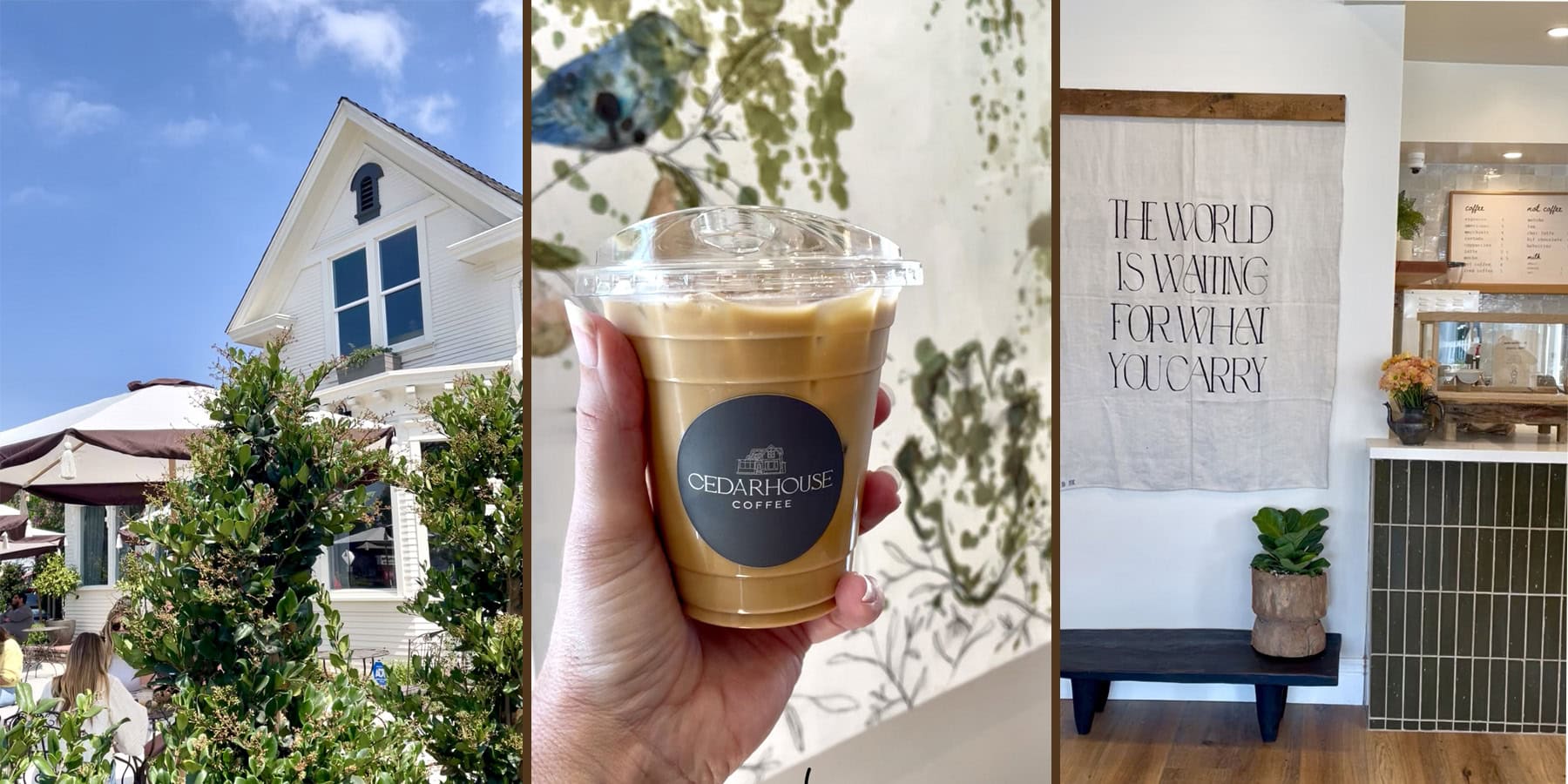 a collage of 3 images of Cedar House coffee in Orange.