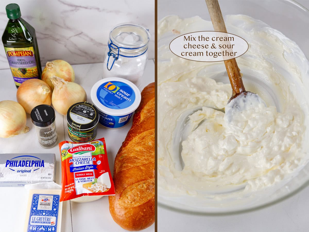 dip ingredients on left and cream cheese mixture on right.