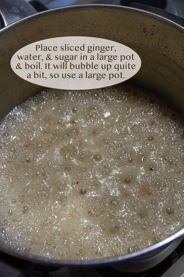 boiling ginger syrup in a large pan.