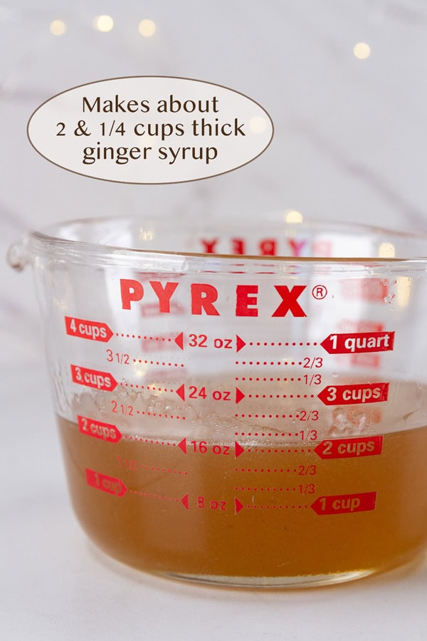 ginger syrup in a glass measuring cup.