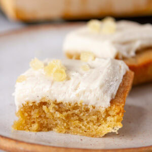square crop of two ginger bars on a plate.
