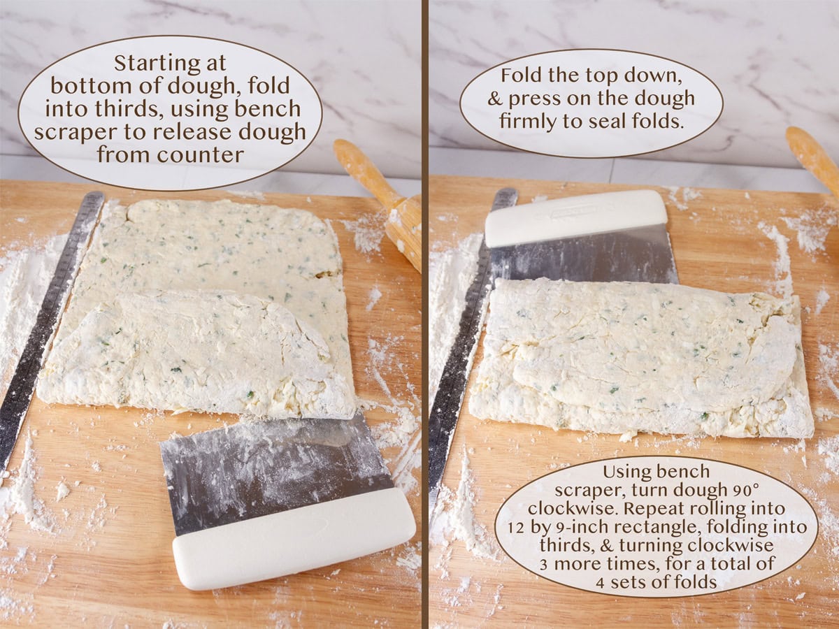 folding the dough for the biscuits.