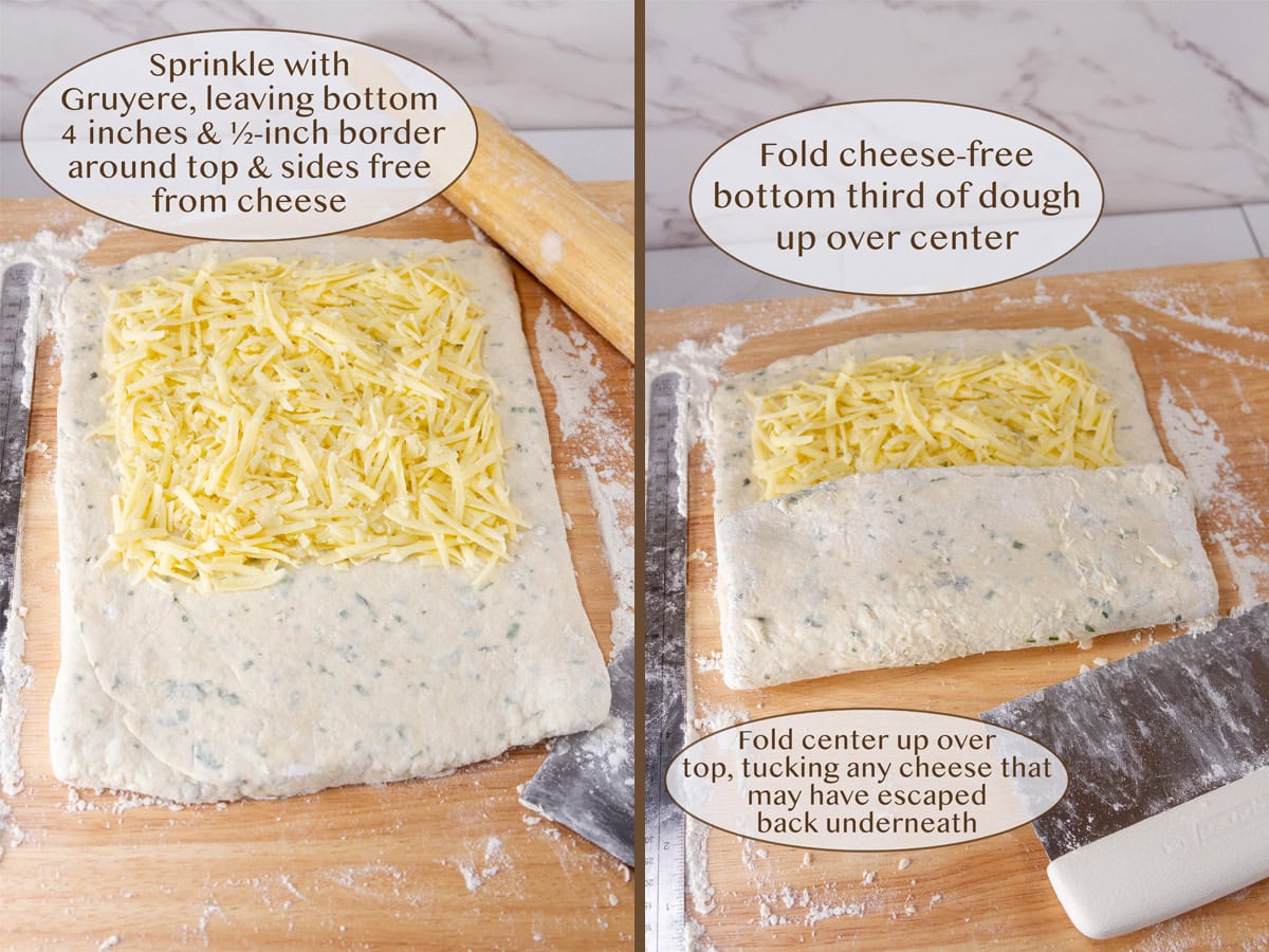 adding the cheese to the dough.