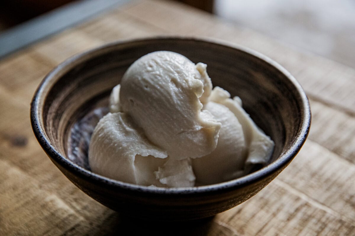 a bowl of vanilla ice cream.