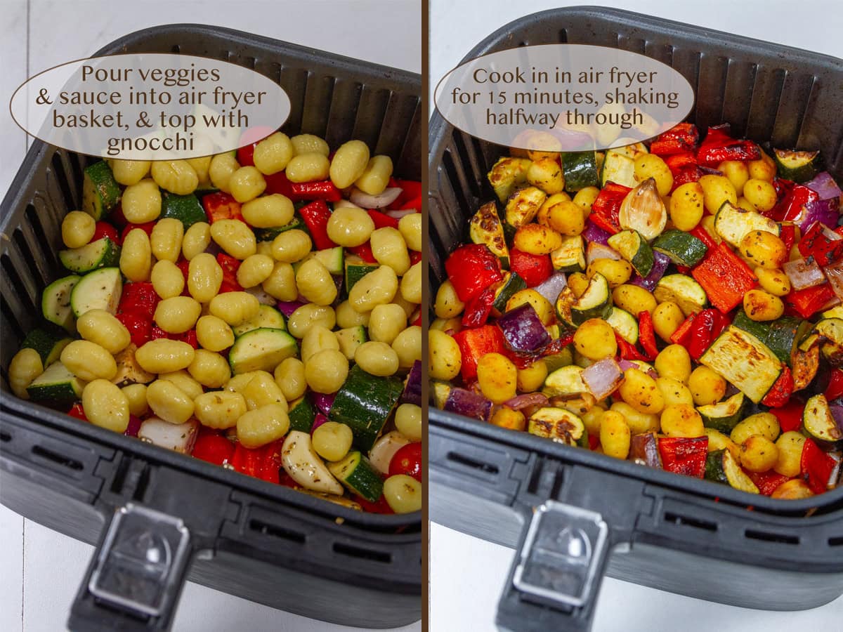 cooking veggies and gnocchi in the air fryer.