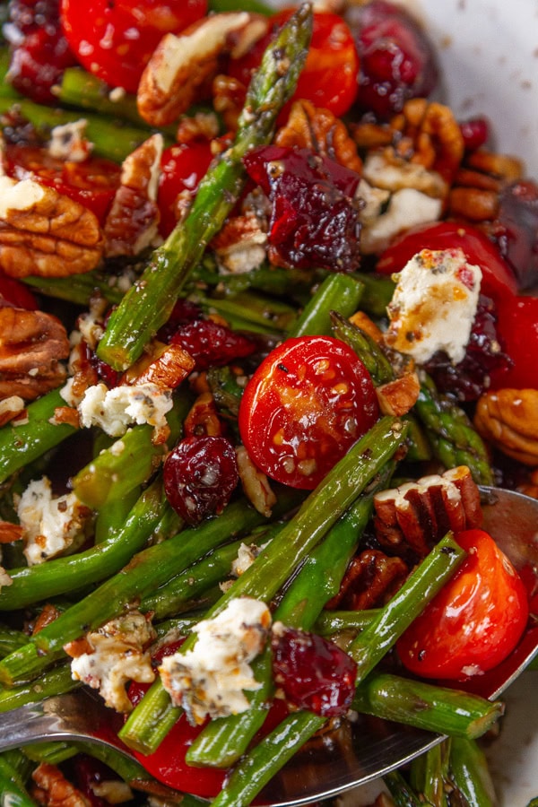close up on asparagus vegetable salad.