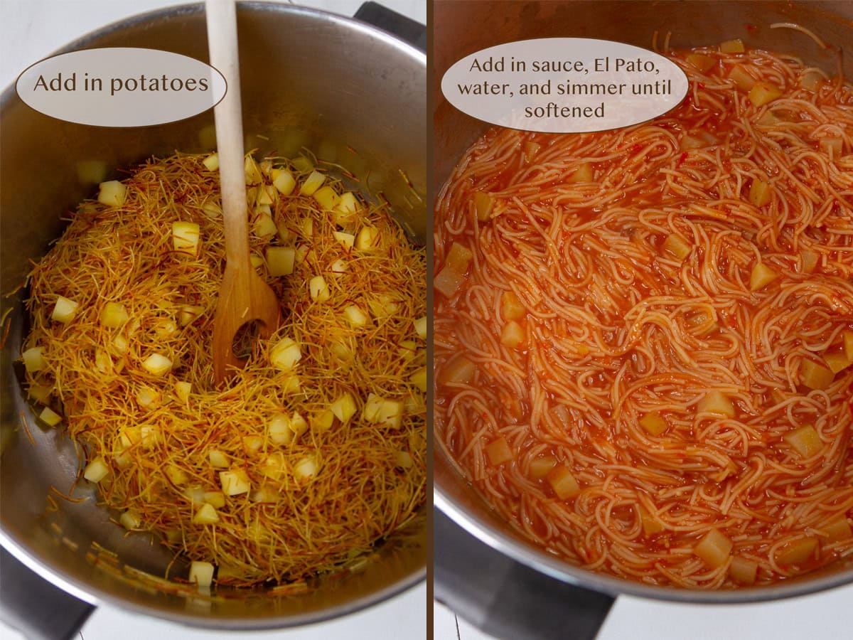 added potatoes to the pasta on left and cooked in the tomato soup on right.