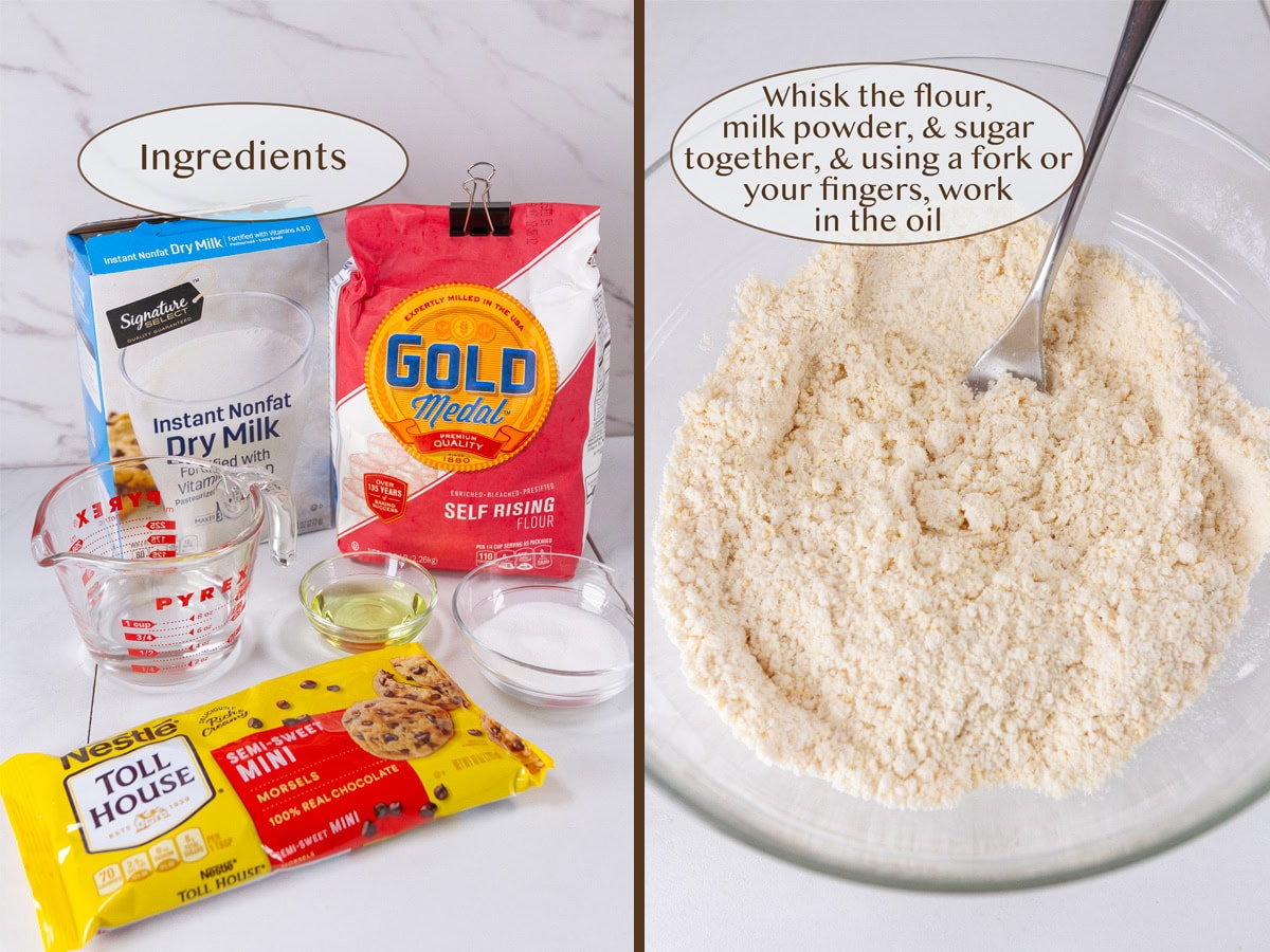 ingredients on left and biscuit mix on right.