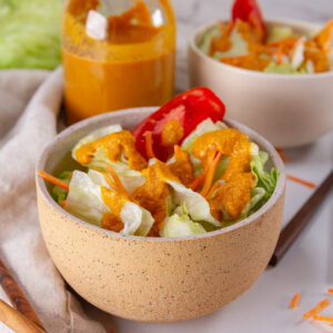 square crop of two bowls of salad with ginger dressing.