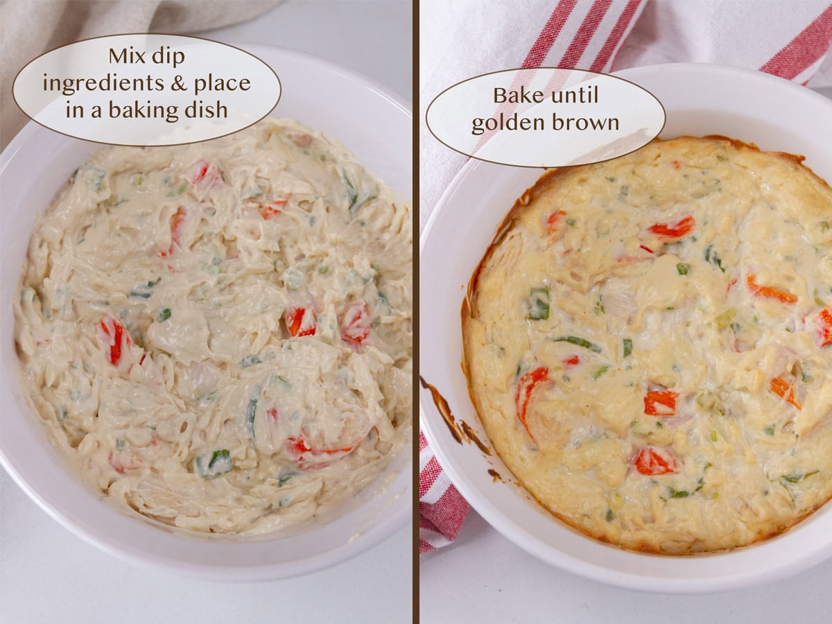 unbaked dip on left and baked dip on right.