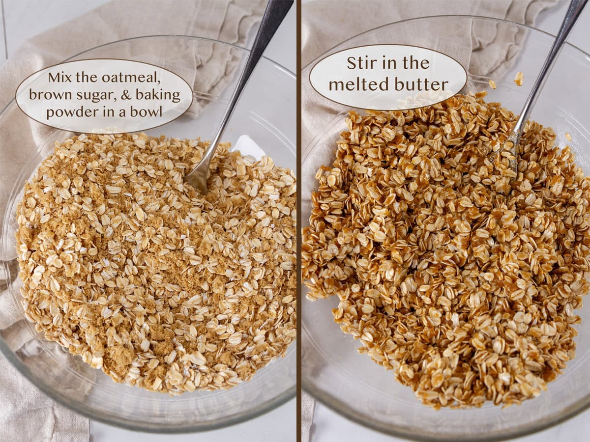 dry ingredients in a bowl on left and with added butter on right.