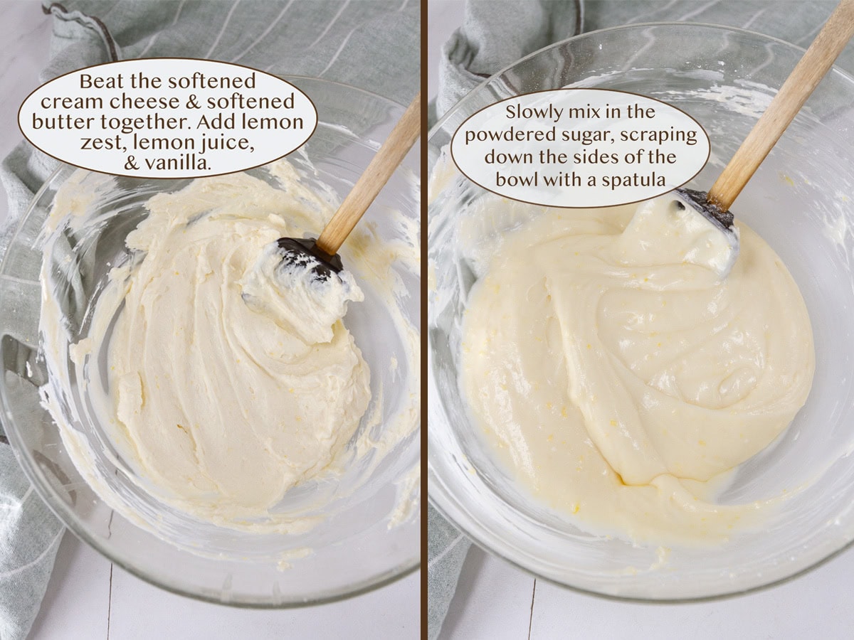 mixing the ingredients to make cream cheese frosting.