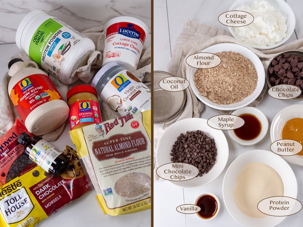 ingredinets in packages on left and measured out on right.