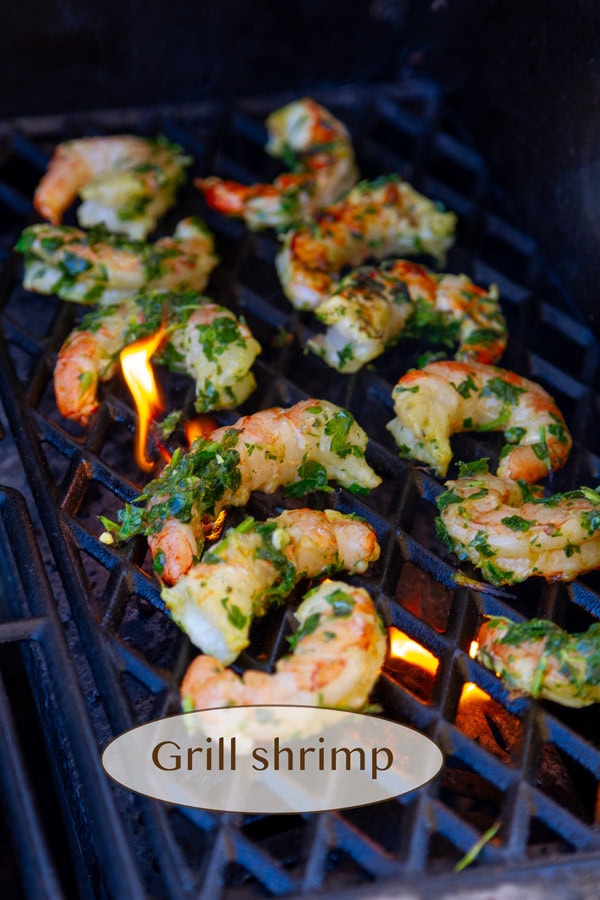 grilling marinated shrimp.
