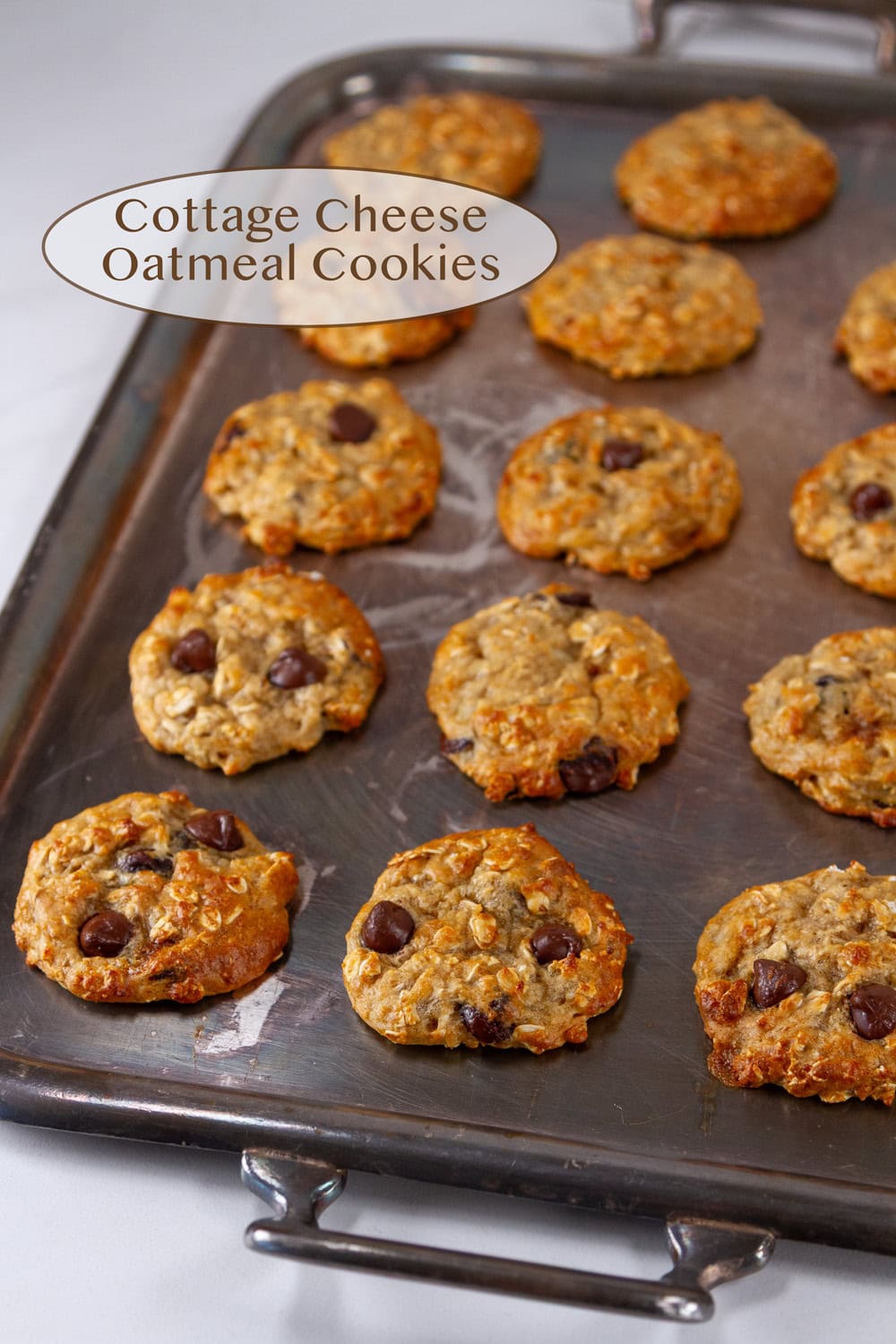 A baking tray with cookies on it.