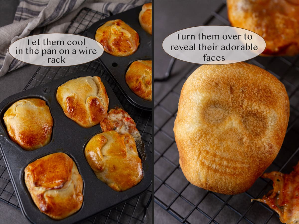 baked skulls still in the pan on left and one close up on right.